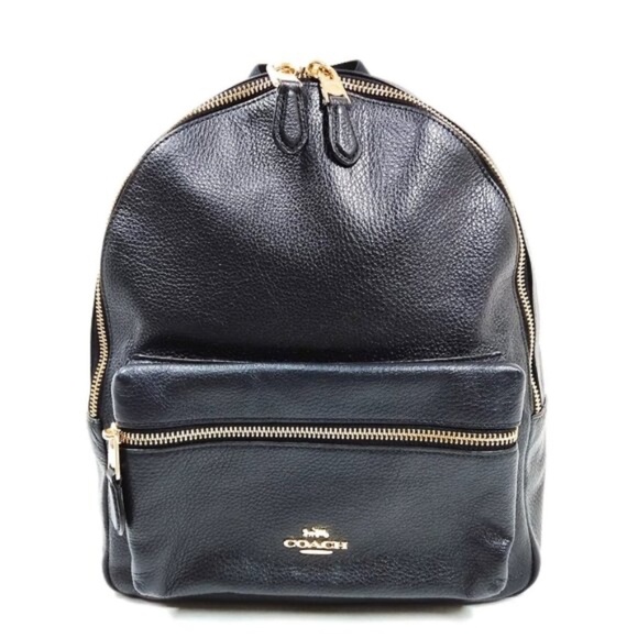 100% Authentic COACH Black Leather Backpack Bag - Picture 1 of 9